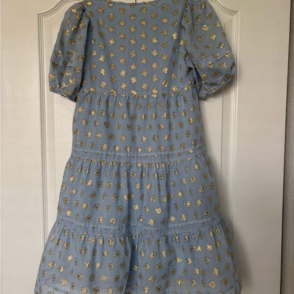 Zara Blue and Gold Ruched Ruffled Sundress - Picture 3 of 5